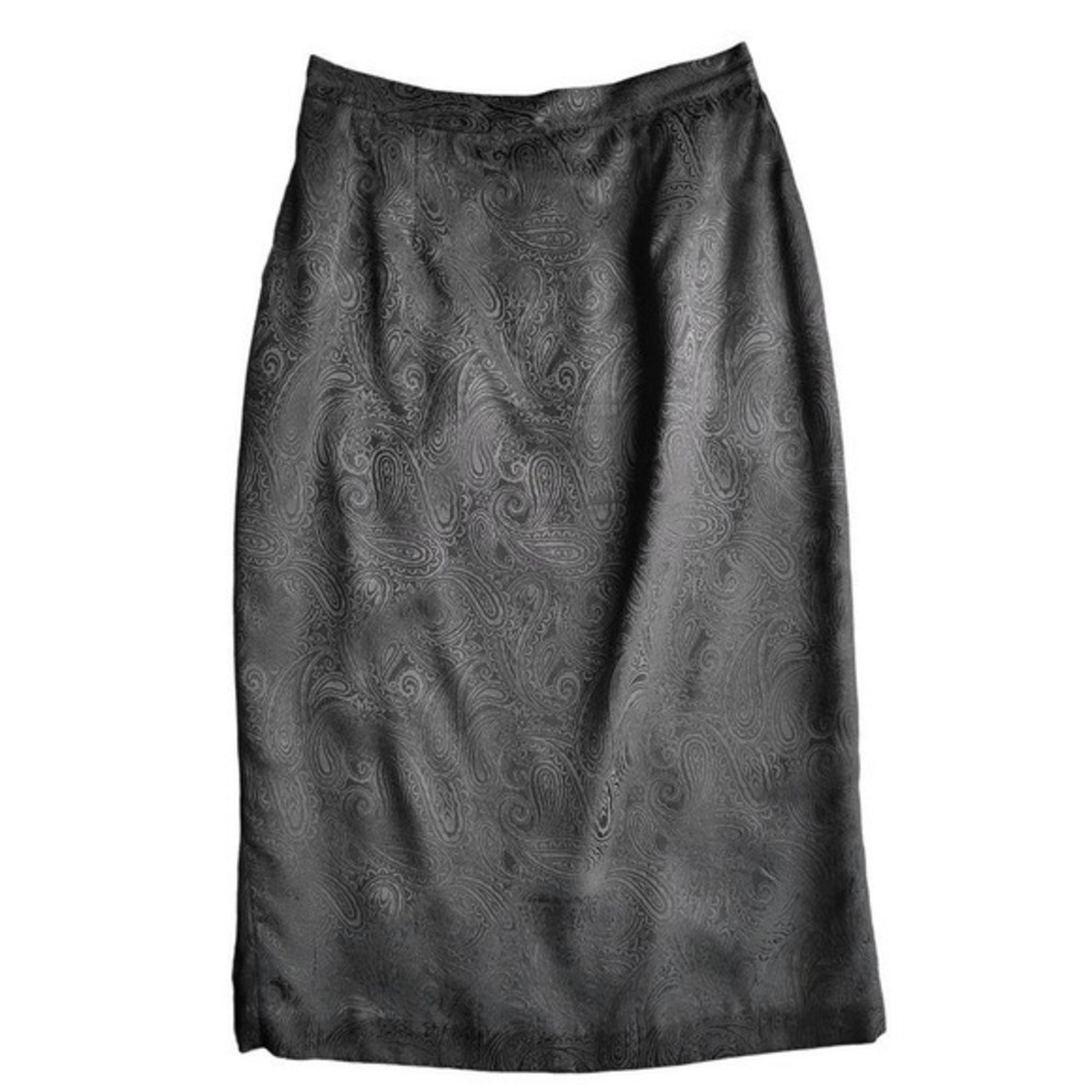 Vintage 100% Silk Black and Silver Paisley Pencil Skirt